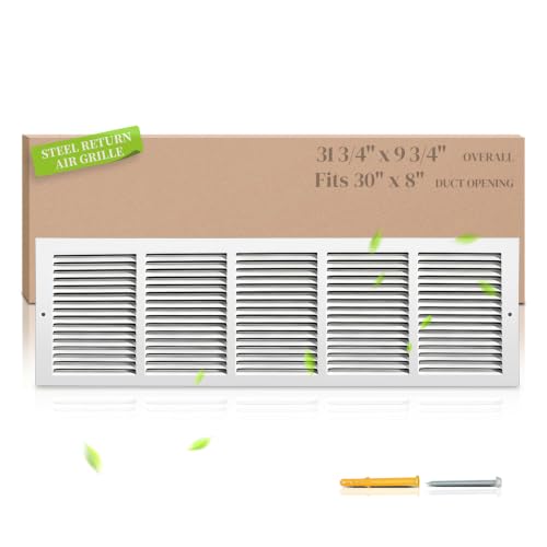 30x8 Steel Return Air Grille, HVAC Vent Cover Fits 30"W x 8"H Duct Opening