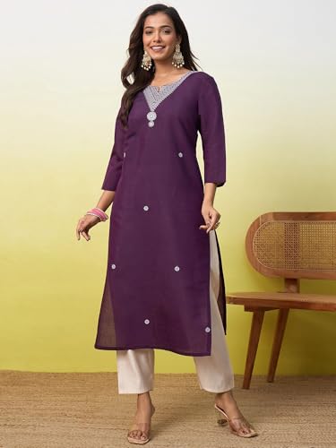 Image of Women's Silk Blend Embroidery Straight Kurta | Ethnic Kurtas for Women | Kurtis for Women Festive, Casual Office Wear Ethnic Kurta for Women