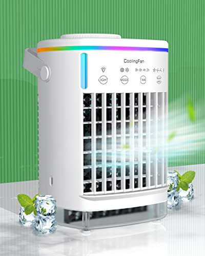 Mini Klimaanlage Mobile Klimageräte, Yomisee Luftkühler 4 in 1 Tragbare Verdunstungskühler Air Cooler mit 4 Windstufen 7 Stimmungslichtern für Schlafzimmer Wohnzimmer Büro Cover