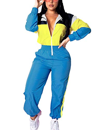 EOSIEDUR Women's Pullover Hoodies Jumpsuit Zipper Jacket Windbreaker Elastic Waistband Pants One Piece Outfits Tracksuit Set