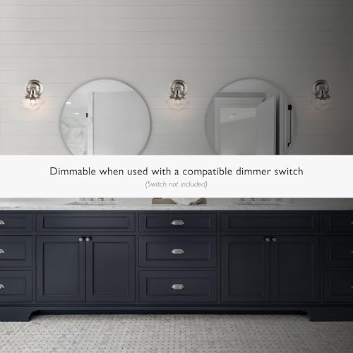 Image of Design House Vintage-Inspired Schoolhouse Wall Sconce, 6.625 in x 7.625 in x 9.5 in, Satin Nickel, Clear Seeded Glass Shade, 589127-SN