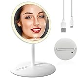 Riichaapy Travel Mirror with Light, Folding Handheld Desk Vanity Mirror with Lights, 3 Color Lights