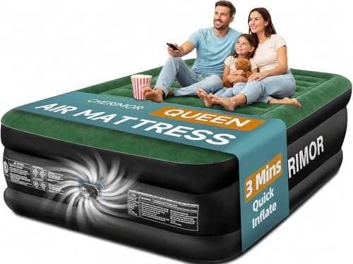 CHERIMOR Queen Air Mattress with Built-in Pump, 18' Raised Comfort, 800lbs Heavy-Duty Support,...