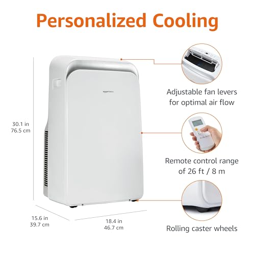 Image of Amazon Basics 4-In-1 Portable Air Conditioner with Remote, Timer, Sleep Mode, Auto Swing, Cool /Heat /Dry /Fan-Only Functions, 13500 BTU (ASHRAE), Cools Up to 550 Sqf, Energy Saving, White
