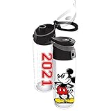 Disney Plastic Water Bottle for Kids and Adults, 2021 Original Sketched Mickey Mouse Design, 9 Inches