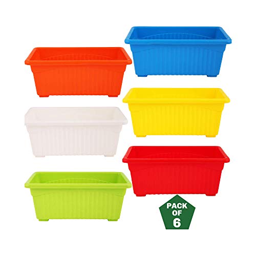 Leafy Tales Multicolor Rectangular Plastic Pots for Plants, Window Display, (Set of 6) (34.5 x 18.5 x 14 cm), (Model: Tub – 6)