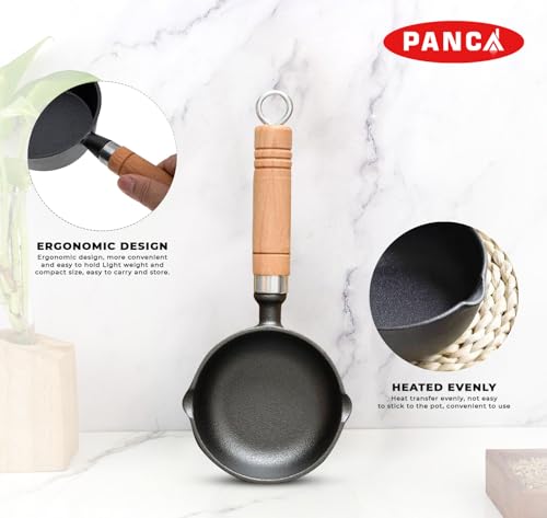 Image of PANCA Cast Iron Tadka Pan | 4 Inch Pre-Seasoned Tempering Pan for Dal & Spices | Gas & Stove-Friendly, 450g Heavy Duty Vaghar /Chounk Pan | 100% Toxin-Free Naturally (Round)