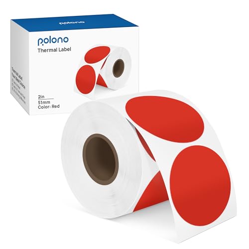 POLONO Genuine 2" Red Circle Direct Thermal Labels, Self-Adhesive Thermal Stickers Labels, Thermal Printer Labels for Address, Compatible with POLONO PL80E, PL70E and PL60 Label Printer (750