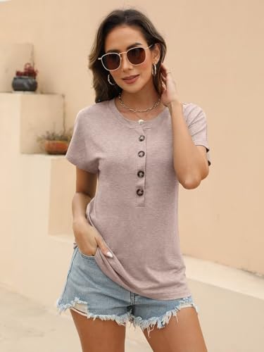 EADINVE Womens Batwing Sleeve Tshirts Crew Neck Short Sleeve Buttons Tops Tee Basic Summer Blouse Loose Fit4
