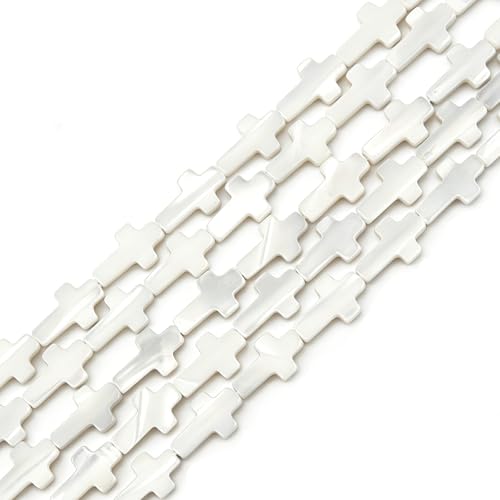 Image of HAAMIIQII Natural White Mother of Pearl Shell Beads 8x12mm Cross Shape Semi Precious Stone Loose Gemstone Beads for Jewelry Making Strand 15 Inch (28-31pcs)