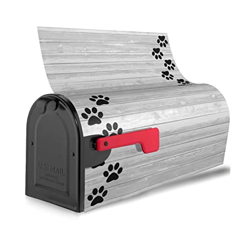 Dog Paw Prints On The Edge Of The Gray Wood Mailbox Cover Magnetic Standard Size Letter Post Box Cover Wrap Oversize Decoration Welcome Home Garden Outdoor 21" Lx 18" W #TOP3