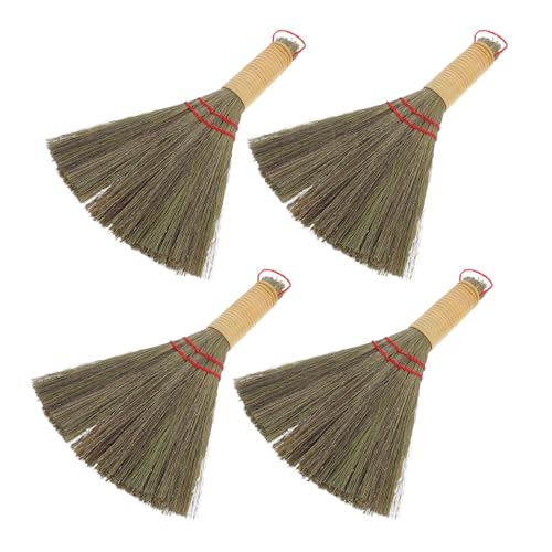 Healeved 4 Piezas Escoba de Paja Tradicional Hecha Mano Cepillo Pequeño para Escritorio Barrido Suave para Sofá Cama Escoba Portátil Natural para Limpieza Doméstica
