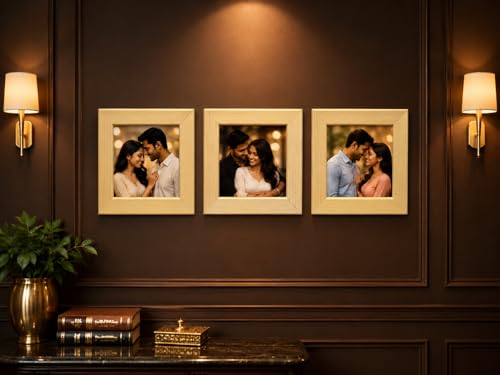 Image of Photo Frame Set of 3 - Modern Tabletop Picture Frames for Desk, Living Room & Bedroom Decor, Perfect for Wedding, Couple & Family Photos (3 x 3 inches) (Ook Wood)