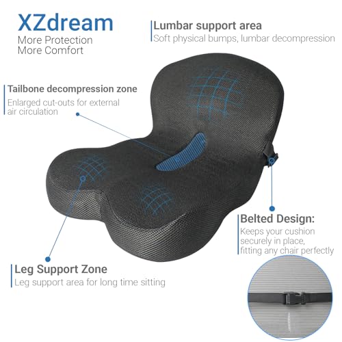Image of Memory Foam Seat Cushion,Office Chair Cushion with Lumbar Support for Back Pressure Relief, Car Seat Cushion with Adjustable Strap,Sciatica Pad Cushions for Car,Truck, Desk,Gaming Chair