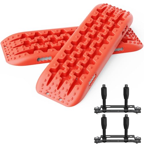 ALL-TOP 4x4 Recovery Boards - 2 Pcs Off Road Traction Tracks Mat for Sand Mud Snow 4WD Track Tire Ladder + Storage Bag (Red)