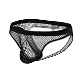 NewBull Men's Sexy Jockstrap Underwear Thong Mesh Bikini Briefs with Enhancing Pouch See through Underpants Low Rise Panty (US, Alpha, X-Large, Regular, Regular, Black)