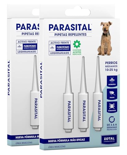 Zotal Parasital Pipetas Antiparasitarias Perros Medianos (10 25 kg)   Pack 2 Blísteres de 3 Pipetas (6 en Total)   Protección Pulgas, Garrapatas y Mosquitos