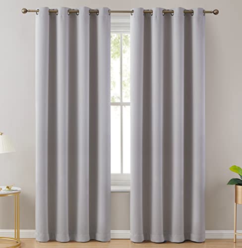 Image of HLC.ME Laurance Light Grey Blackout Curtains 84 Length - Total Zero Privacy & Fully Shaded Thermal Insulating Window Panels Grommet Drapes for Living Room, 2 Panels (Light Grey, 52 W x 84 L)