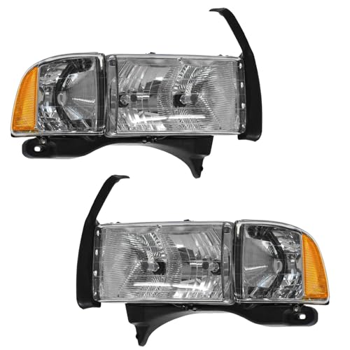 Image of TRQ Driver and Passenger Side Headlight Assembly Set Compatible with 99-01 Dodge Ram 1500 Truck Sport Package 99-02 2500 99-02 3500
