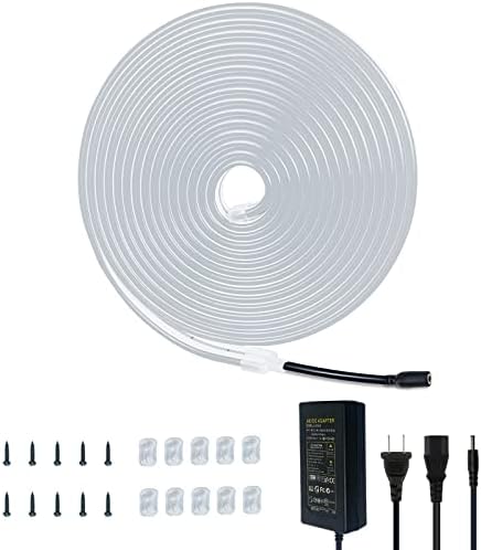 DSJJBLL Flexible Neon Rope Strip Night Light,Outdoor Indoor LED Cut Freedom 16.4FT/Set Power Supply / Clip Included (White)