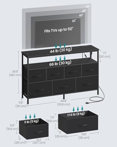 Image of SONGMICS BELLAH Collection - Dresser for Bedroom with App-Controlled LED Lights and Charging Station, Chest of Drawers, TV Stand, 7 Drawers, Shelf, Modern, Ink Black ULGS733BH02S