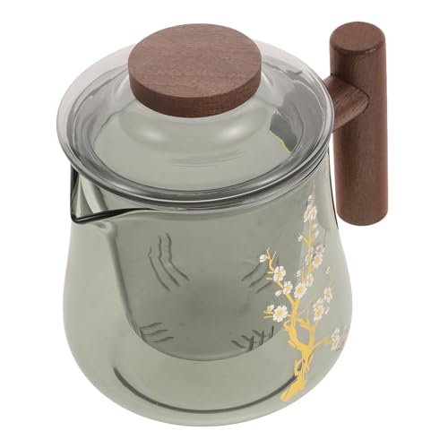 Tetera de vidrio con mango de madera que no quema para servir té seguro 2
