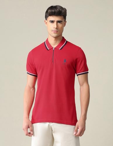 Image of U.S. POLO ASSN. Solid Slim Fit Polo T Shirts for Men - 100% Cotton, Half Sleeve Mens Tshirt - 3XL, Red