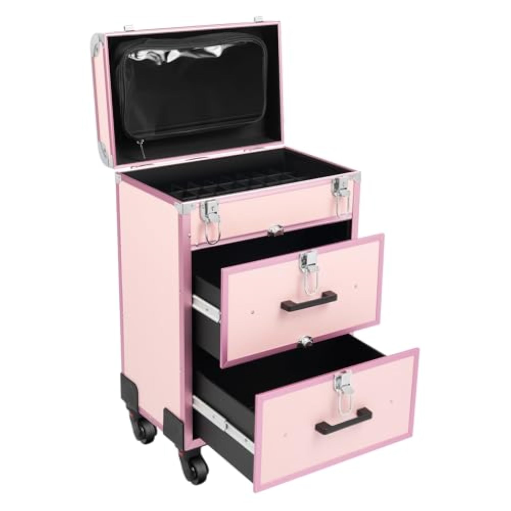 Professional Makeup Train Case with 2 Drawers and Locks