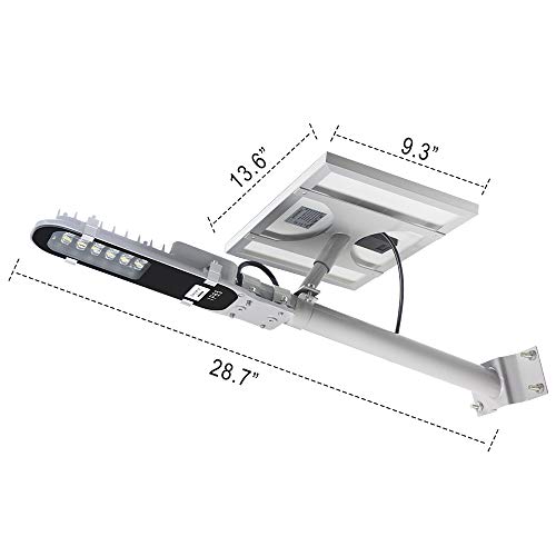 TIN Sum 60W LED Solar Street Light,9600LM 6500K Solar Powered Pole Light, IP65 Waterproof Security Area Night Lighting for Street Gutter Patio Garden Path