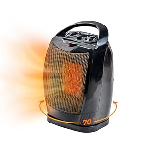 Comfort Zone 1500W Portable Ceramic Space Heater, Fan-Forced, 70° Oscillation, Adjustable Thermostat, 3 Heat Settings + Fan Mode, Small Room Heater, Overheat & Tip-Over Protection, Black