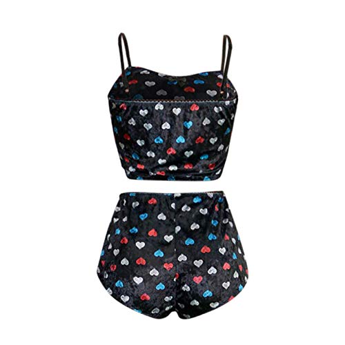 Camisole Crop Outfit Velvet Sleeveless Sexy Pieces Romper Shorts Womens Top + 2 Women's Shorts Pajama Set #TOP4