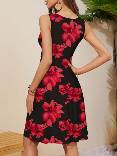 Image of OURIN Women's Spring Deep V Neck Sleeveless Floral Sundresses with Pockets Flowy Summer Dresses for Women