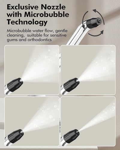 Munddusche Kabellos Water Flosser Zahnreinigung : LED-Anzeige 5 Modi Zahndusche mit 300ML Wassertank & 6 Düsen, IPX7 Wasserdichte Oral Irrigator Munddusche Testsieger(Schwarz) – Bild 5