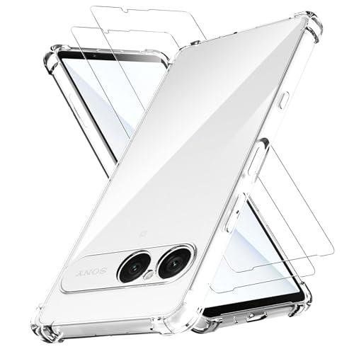 Anoowkoa Coque pour Sony Xperia 10 VII +2 Pièces Verre Trempé - Coque Hybride TPU Antichoc et PC Transparent Housse de Protection en Silicone Rigide Anti Choc Étuis