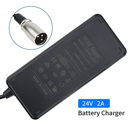Negsaiy 24V 2A (48W) Scooter Battery Charger Power Adapter For Ezip,Go-Go Elite Traveller,Bladez Xtr Se, Jazzy Power Chair, Ezip Mountain Trailz Replace Charger Adapter, With Male 3-Pin Xlr Connector #TOP1