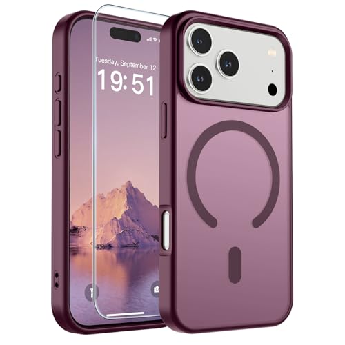 Image of SUPFINE Magnetic for iPhone 17 Pro Max Case (Compatible with MagSafe)(Military Grade Drop Protection) Translucent Matte Shockproof with Anti-Fingerprint Phone Cover,Wine Red