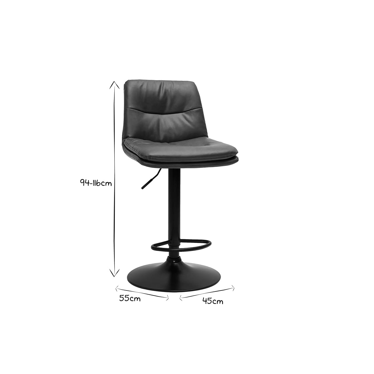 Miliboo Barhocker höhenverstellbar braunes Polyurethan und schwarzes Metall (2er-Set) ZUCK