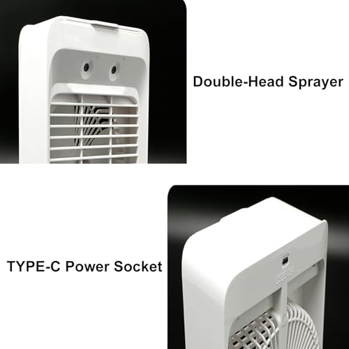 Mini ventilatore elettrico da tavolo USB con doppio nebulizzatore, silenzioso ventilatore portatile raffreddato ad acqua per il raffreddamento di ufficio e dormitorio