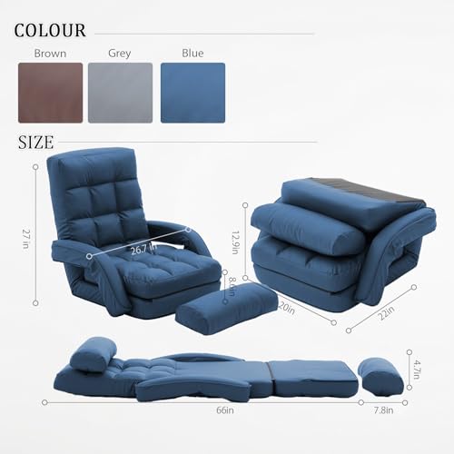 Image of Floor Chair for Adults with Back Support, 14-Position Adjustable Floor Sofa with Pillow & Armrests, Faux Leather Floor Lounger Chair for Gaming, Reading & Living Room (Blue)
