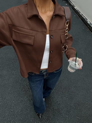 Chic & Cozy: Womens Brown Fall Winter Jacket - Casual Drop Shoulder Overcoat in Medium - Image 4