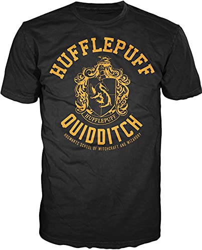 Harry Potter Hufflepuff Quidditch Mens Hogwarts T-Shirt (Small, Black)