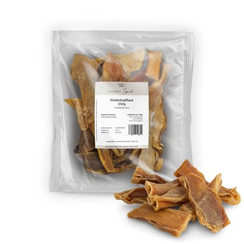 LuckyChef KnabberSpaß Rinderkopfhaut 250 g, natürlicher Kauartikel für Hunde, fettarm & proteinreich, Zahnpflege & Beschäftigung, ohne Zusatzstoffe, 100 % Rind