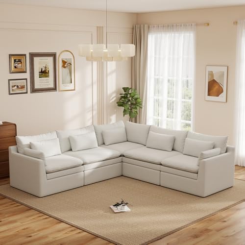Image of WJShome Modular Sectional Sofa, Deep Seat V-Shaped Cloud Couch with Water-Resistant & Stain-Resistant Fabric, Removable Washable Covers,Modern Sleeper Sofa for Living Room, Apartment, White