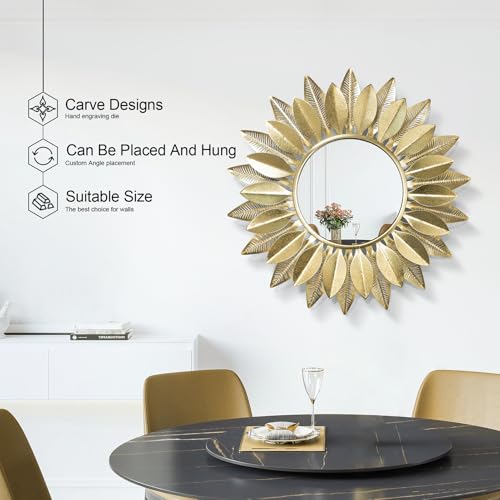 24" Handmade Sunburst Gold Wall Mirror Flower Design,Luxury Decorative Mirrors for Wall Decor Entryway/Dining Room/Kitchen - Image 6