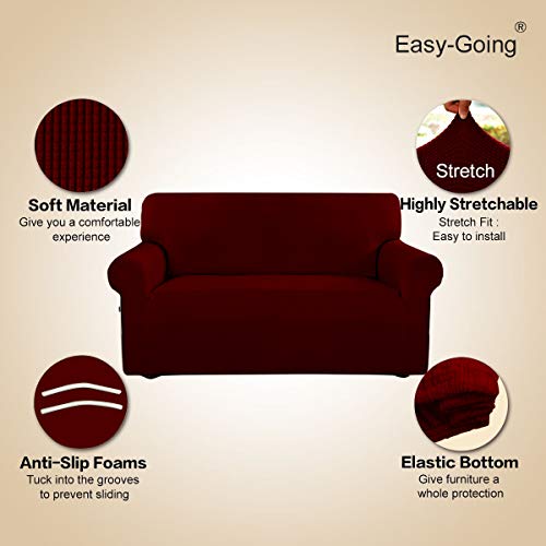 Image of Easy-Going Stretch Oversized Sofa Slipcover 1-Piece Sofa Cover Furniture Protector Couch Soft with Elastic Bottom for Kids, Polyester Spandex Jacquard Fabric Small Checks Wine