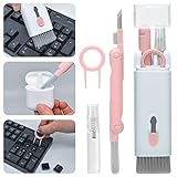 Kit de nettoyage pour clavier 7 en 1 pour ordinateur portable - Kit de nettoyage multifonction avec extracteur de touches pour Airpods 2/Pro, écouteurs, clavier mécanique, téléphone portable (rose)