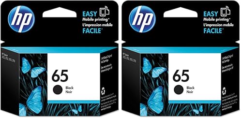 HP 65 Black Ink Cartridge, Works with AMP 100, DeskJet 2600, 3700; Envy 5000, Eligible for Instant Ink, N9K02AN (Pack of 2)