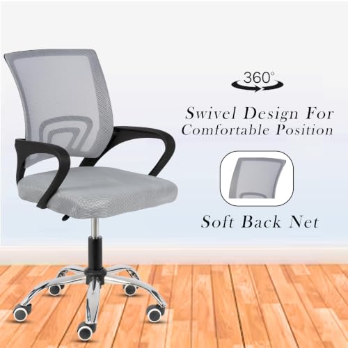 Image of Casa Copenhagen Mesh Mid Back Office /Study /Computer /Revolving /Desk Chair for Work from Home -Metal Base, Height Adjustable Seat - Grey & Jet Black Handle
