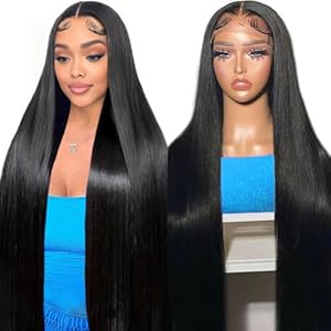 RXY 13×6 Echthaar Perücke Straight HD Lace Front Wig Human Hair 100% Brasilianisches Perücken Echthaar Damen mit Babyhaar Glueless Wigs 16 Zoll(41cm)