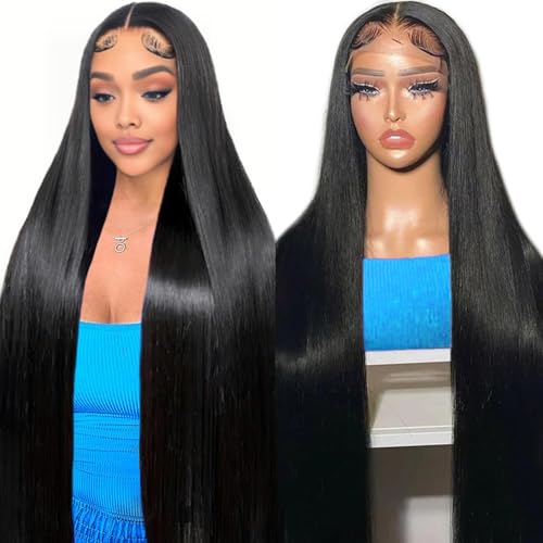 RXY 13x6 Echthaar Perücke Straight HD Lace Front Wig Human Hair 100% Brasilianisches Perücken Echthaar Damen mit Babyhaar Glueless Wigs 16 Zoll(41cm)